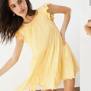 BNWT Aritzia Wilfred Sidonie Tapioca Yellow Tiered Ruffle Mini Dress Medium